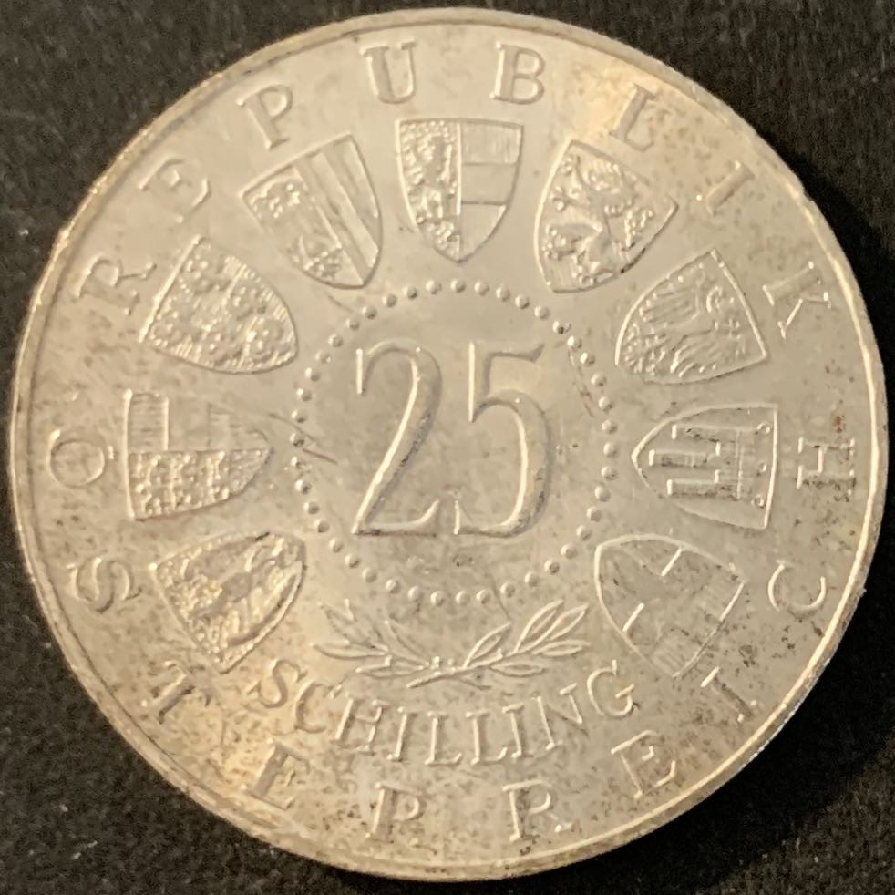 紫瑗钱币—微拍第70期  奥地利 1963年 欧根亲王诞辰300周年 25先令 13克 0.8银