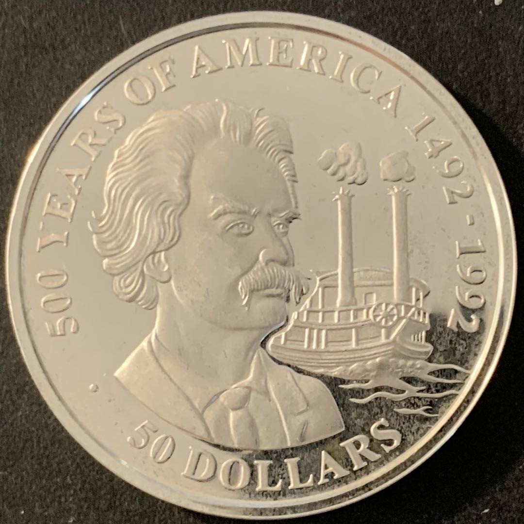 紫瑗钱币—微拍第70期  库克群岛 1990年 发现美洲500周年 50元 31.35克 0.925银 精制 2
