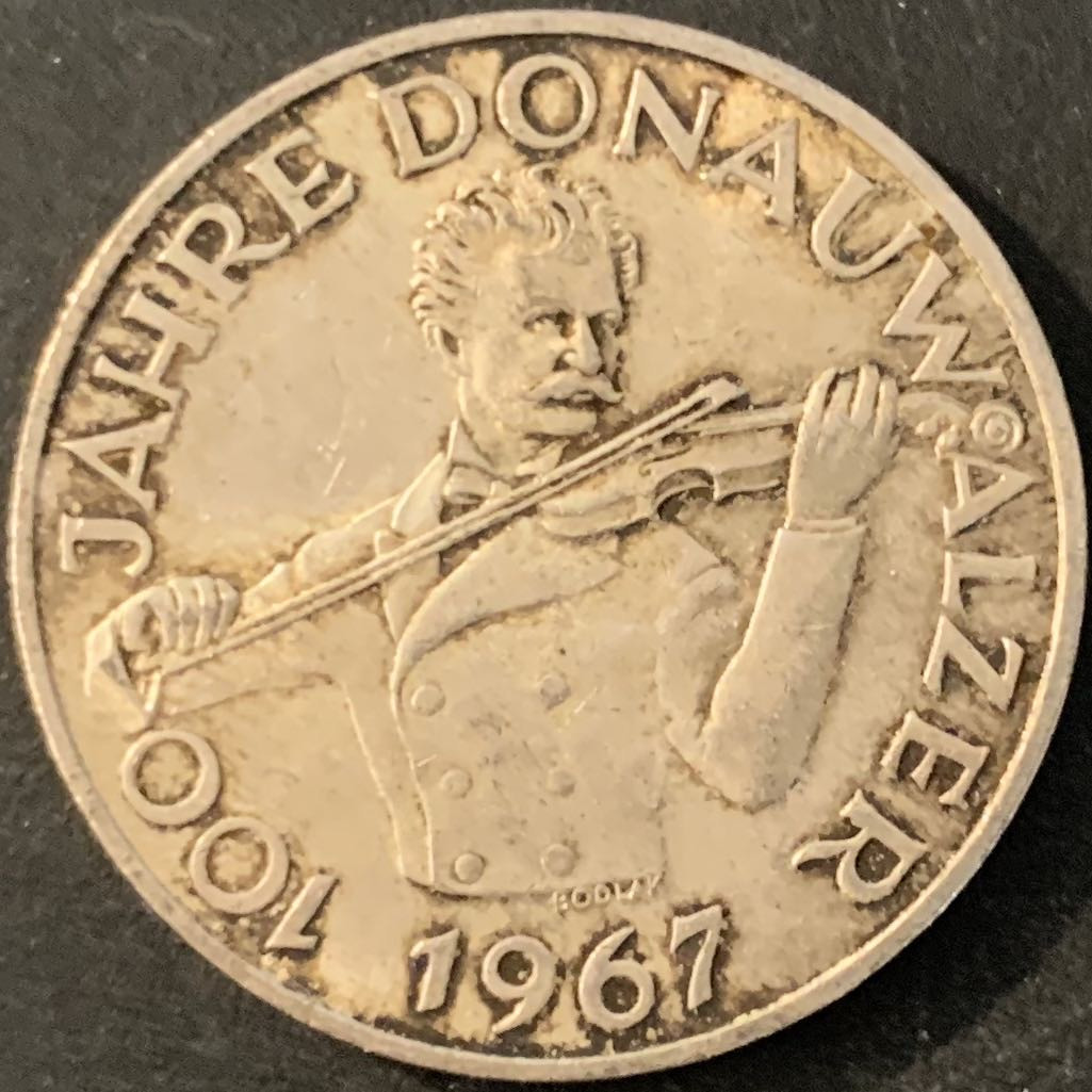 紫瑗钱币—微拍第70期  奥地利 1967年 音乐家 约翰—斯特劳斯 诞辰100周年 50先令 20克 0.9银