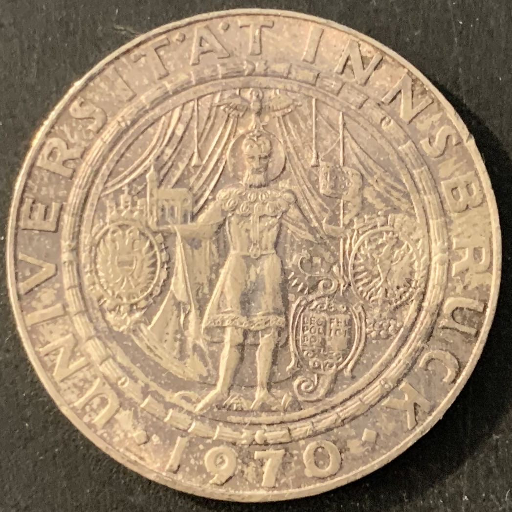 紫瑗钱币—微拍第70期  奥地利 1970年 因斯布鲁克大学300周年 50先令 20克  0.9银