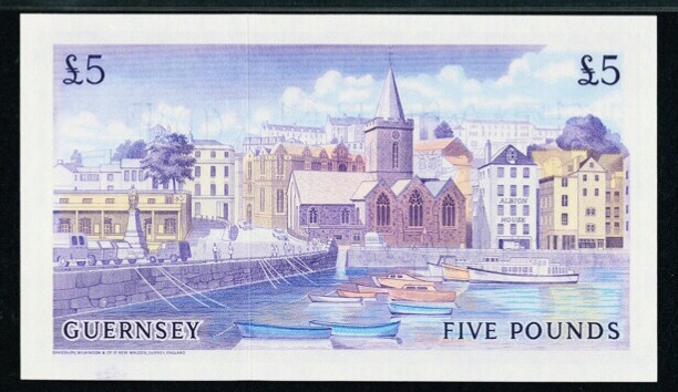 【收藏联盟】第142期拍卖——地中海心脏（共50拍） 根西岛 1969～75年 5镑 经典彩背 PMG65EPQ 绝品 非常漂亮 BWC出品