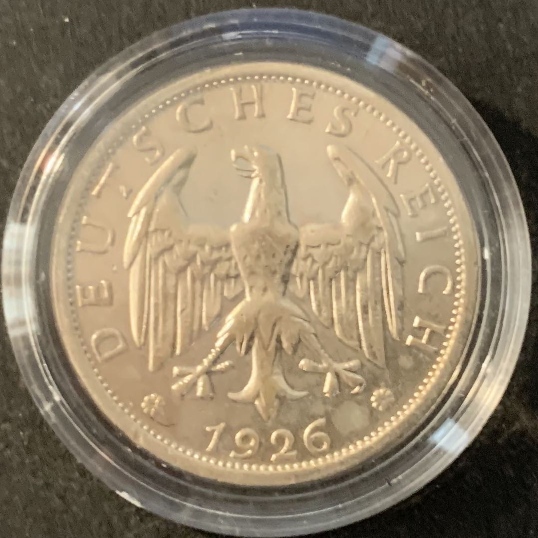 紫瑗钱币—微拍第70期  德国 1926年 魏玛时期 2马克 10克 0.5银