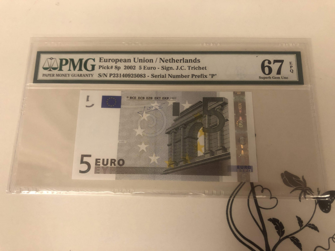 【收藏联盟】第142期拍卖——地中海心脏（共50拍） 欧盟 荷兰版 二签 2002年5欧元 PMG67EPQ