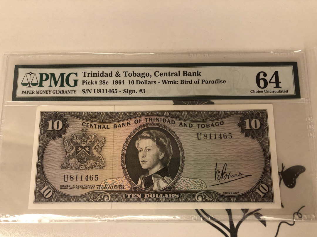 【收藏联盟】第142期拍卖——地中海心脏（共50拍） 特立尼达和多巴哥 1964年10元 PMG64 女王