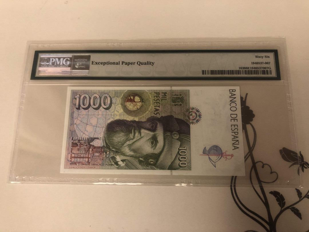 【收藏联盟】第142期拍卖——地中海心脏（共50拍） 西班牙 1992年 1000比塞塔 PMG66EPQ