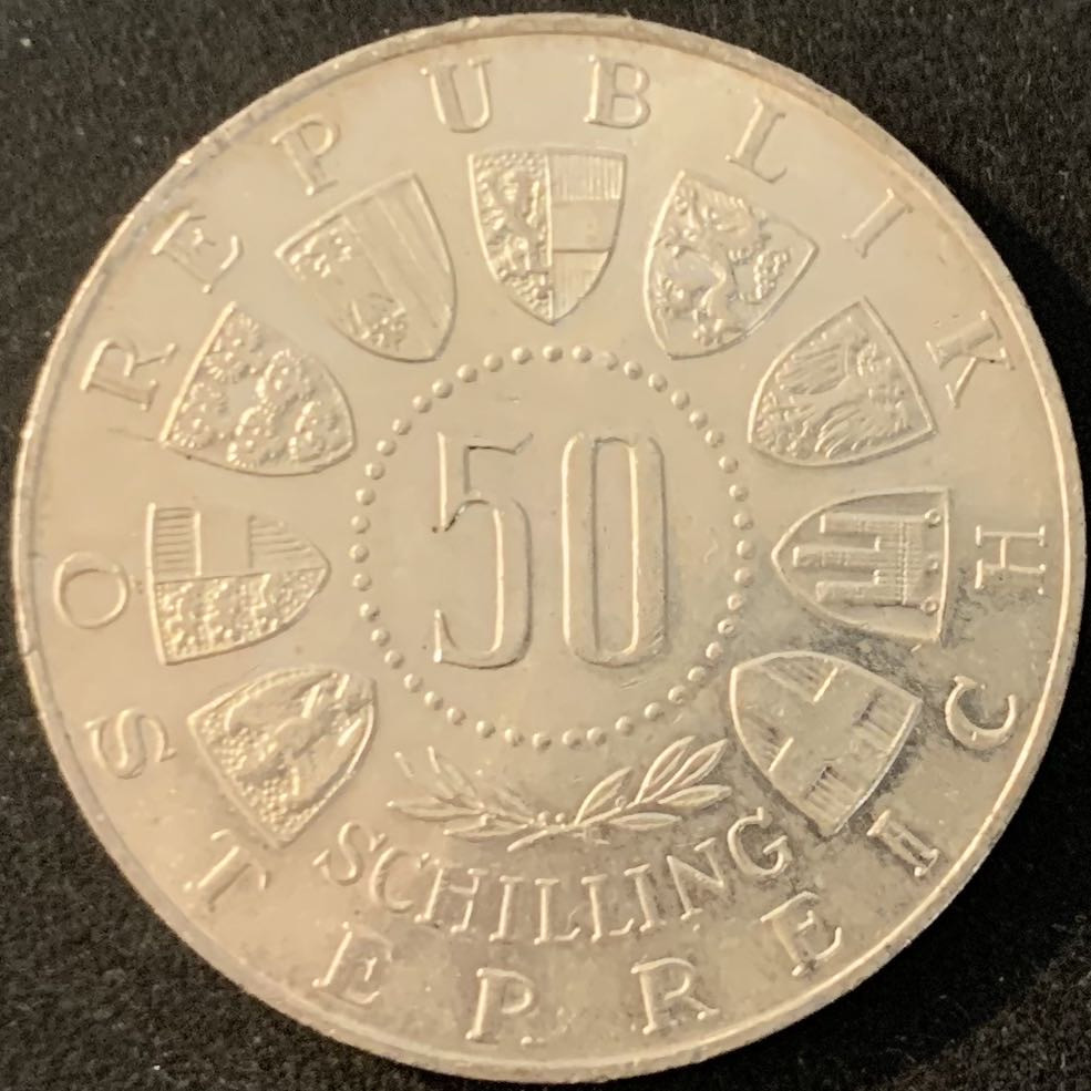 紫瑗钱币—微拍第70期  奥地利 1964年 因斯布鲁克冬奥会 高台滑雪 50先令 20克 0.9银