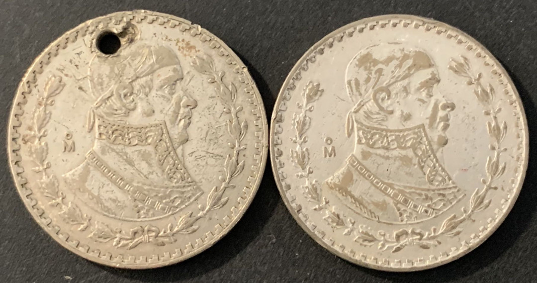 紫瑗钱币—微拍第70期  墨西哥 1962年 人物 1比索 银币 2枚一组 1枚有洞