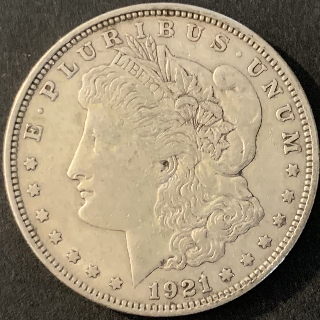 紫瑗钱币—微拍第70期  美国 1921年 摩根 大头妹 1美元 26.73克 0.9银 AU品质