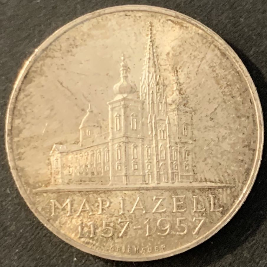紫瑗钱币—微拍第70期  奥地利 1957年 玛利亚泽尔大教堂 25先令 13克 0.8银