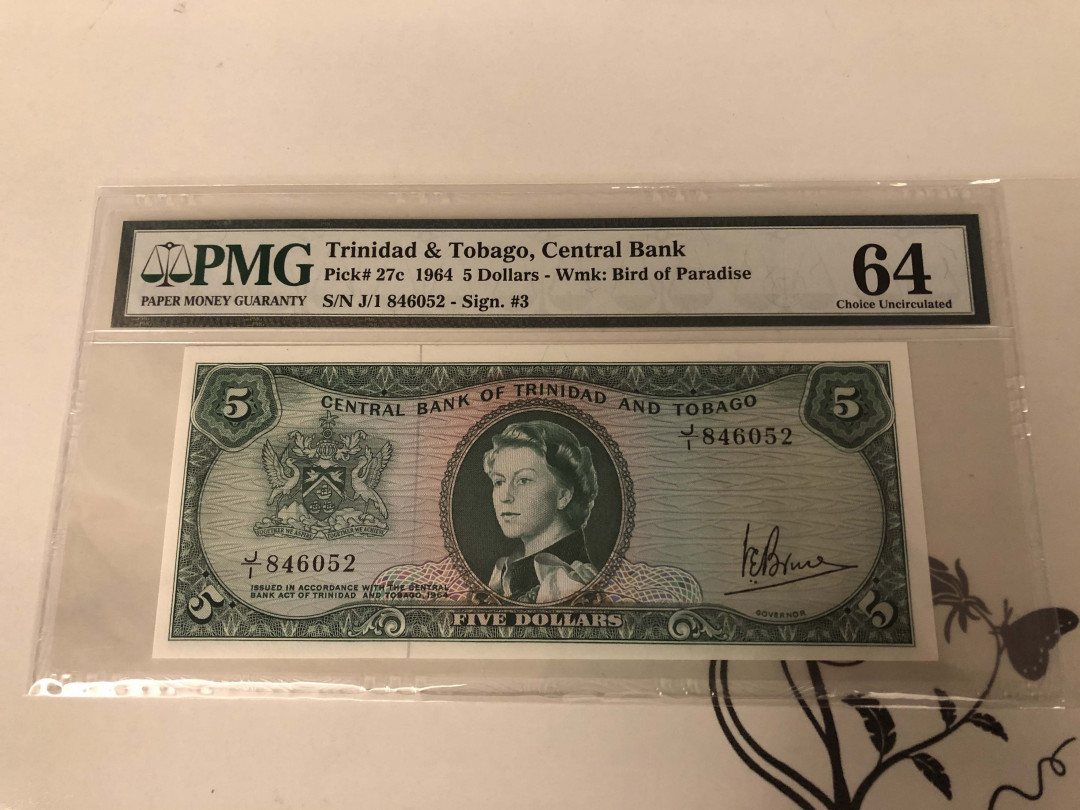 【收藏联盟】第142期拍卖——地中海心脏（共50拍） 特立尼达和多巴哥 1964年5元 PMG64 女王