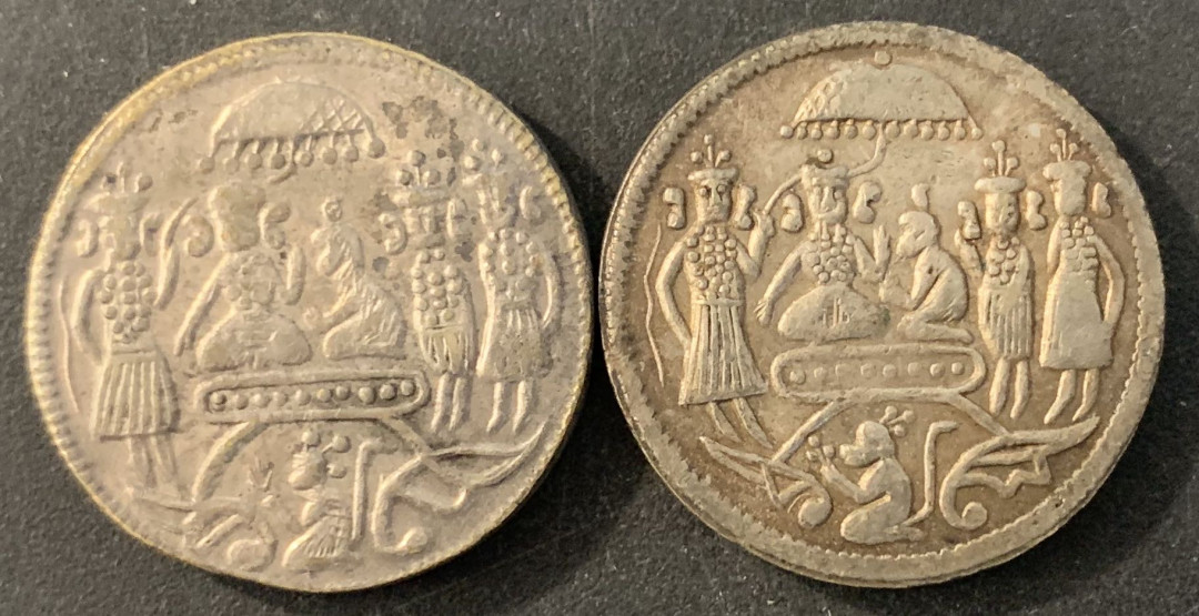 紫瑗钱币—微拍第70期  印度 土邦 寺庙代用银币 2枚 共27.5克 含银不详