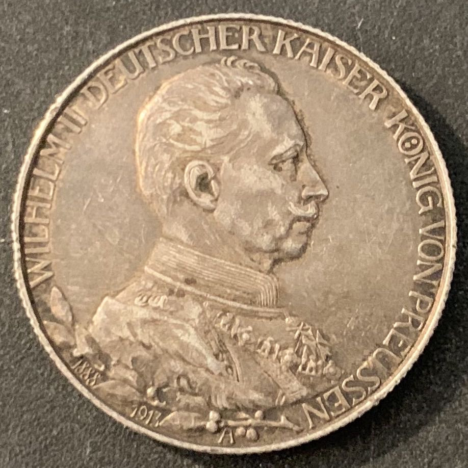 紫瑗钱币—微拍第70期  德国 普鲁士 1913年 军装 2马克 11.11克 0.9银
