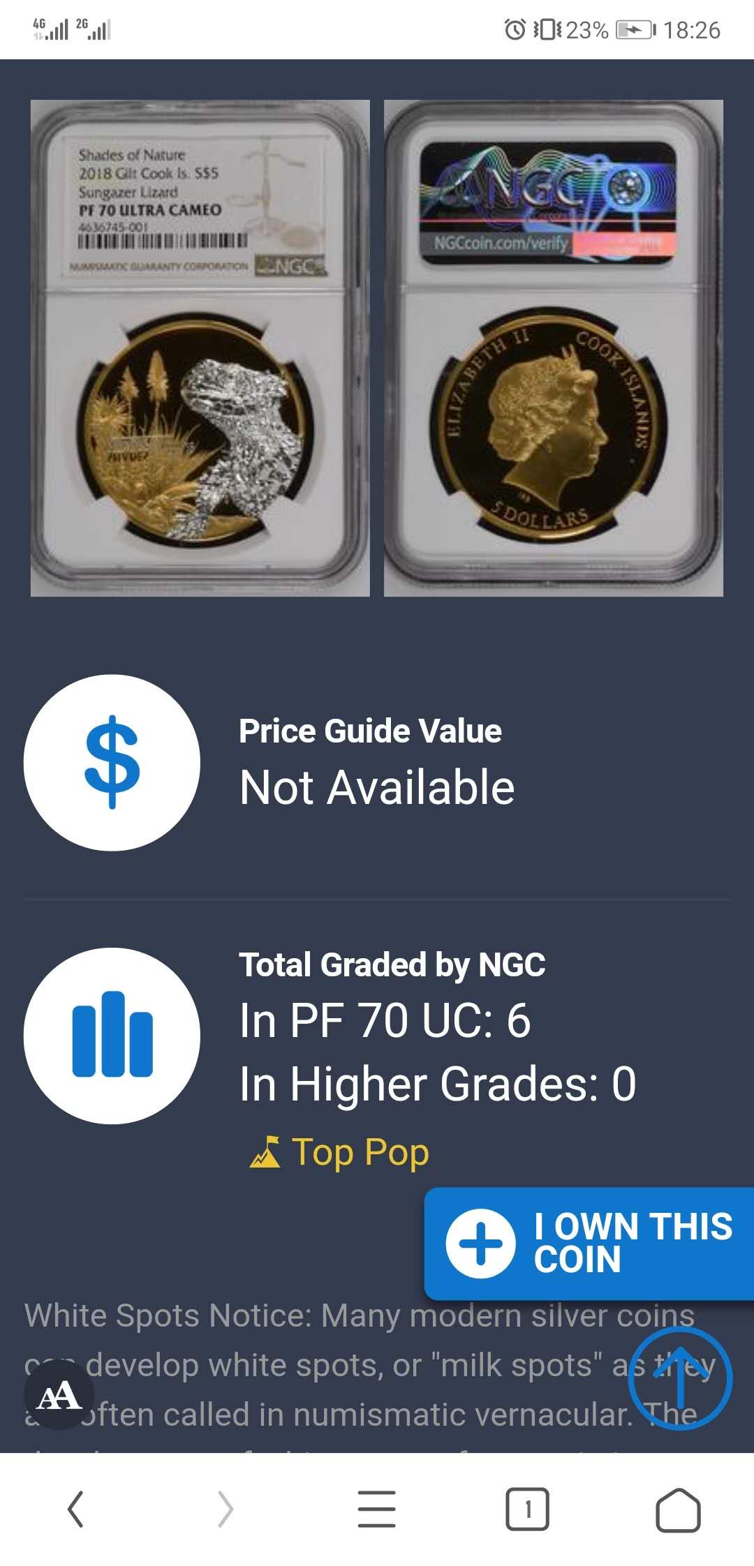 【币观天下】第109期钱币拍卖 【库克】第三枚自然之影蜥蜴PF70