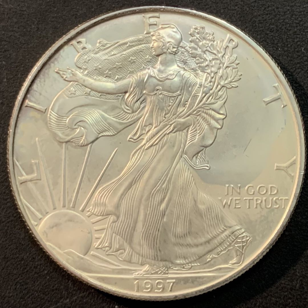 紫瑗钱币—微拍第70期  美国 1997年 行走女神 1盎司 投资银币 31.1克 0.999银 UNC