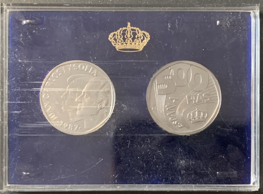 紫瑗钱币—微拍第70期  西班牙 1987年 500比塞塔 样币 2枚一套 原厂盒