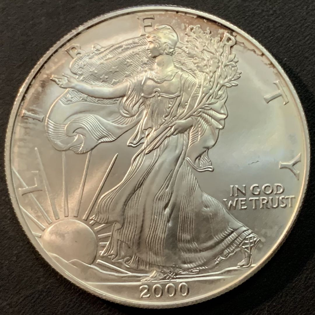 紫瑗钱币—微拍第70期  美国  2000年 行走女神 1盎司 投资银币 31.1克 0.999银 UNC