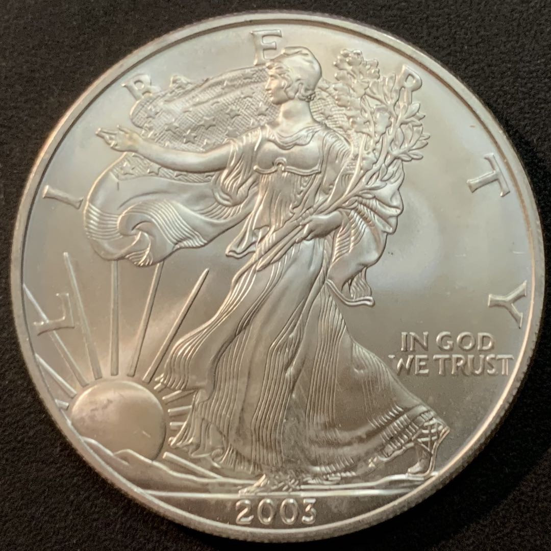 紫瑗钱币—微拍第70期  美国 2003年 行走女神 1盎司 投资银币 31.1克 0.999银 UNC