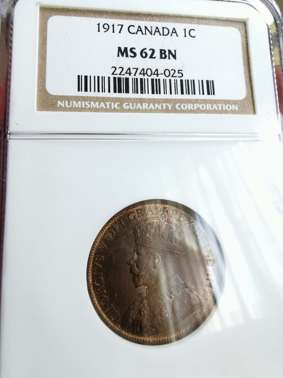 凡希社世界钱币微拍第一百二十二期 1917加拿大乔五1C NGC-MS62
