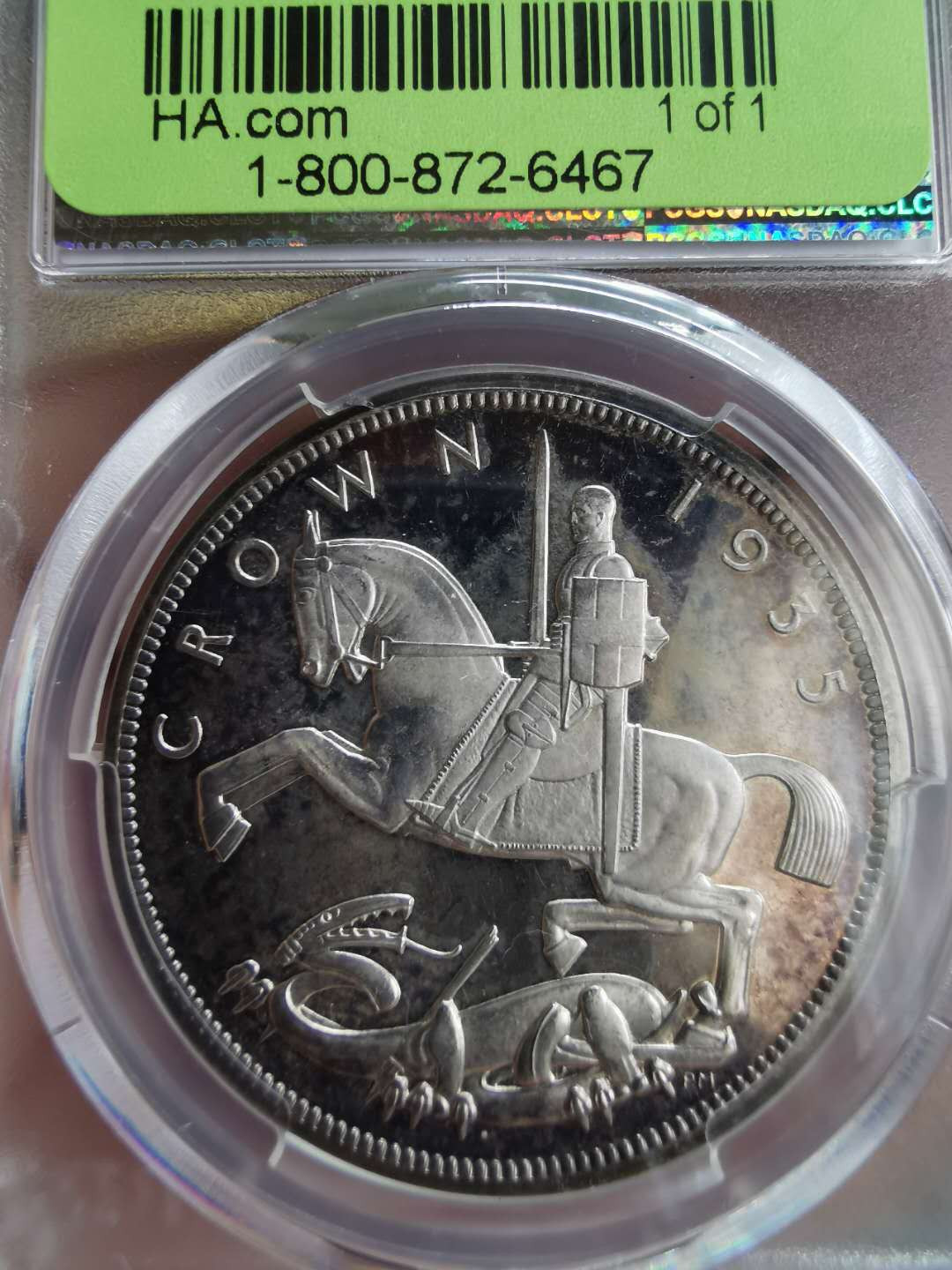 凡希社世界钱币微拍第一百二十二期 稀！1935英国乔五精铸木马马剑PCGS-PF64DCAM深度镜面稀少！