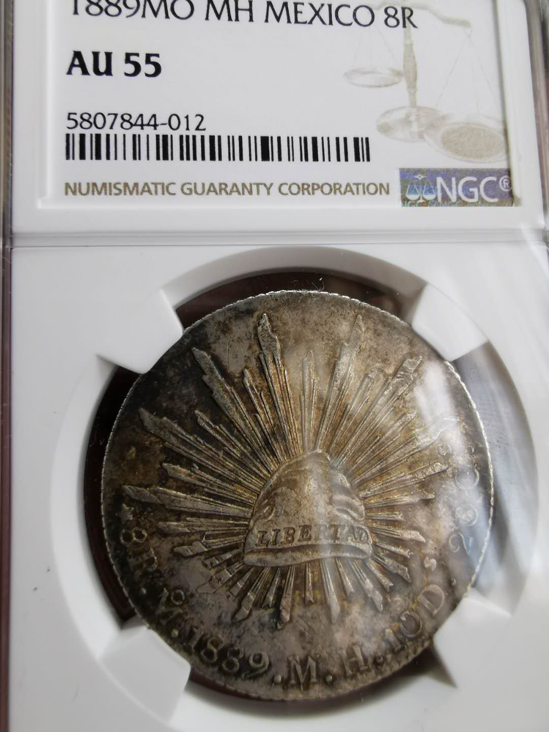凡希社世界钱币微拍第一百二十二期 1889MO墨西哥鹰洋NGC-AU55原味包浆！