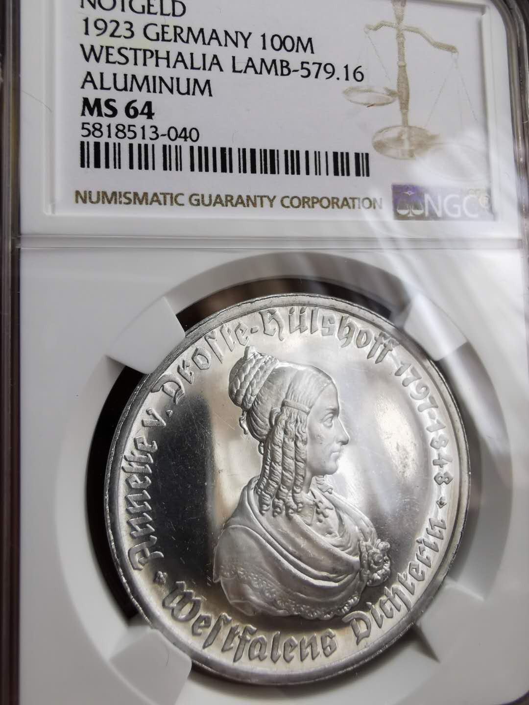 凡希社世界钱币微拍第一百二十二期 1923威斯特伐利亚女像100马克NGC-MS64