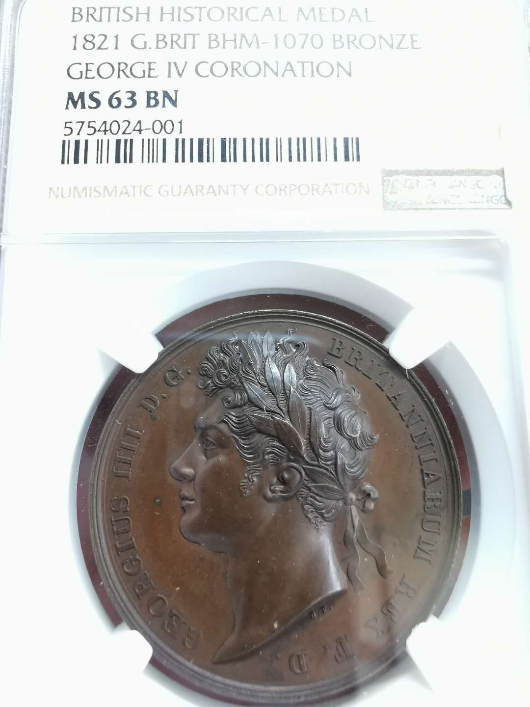 凡希社世界钱币微拍第一百二十二期 1821英国乔四加冕纪念铜章NGC-MS63雕刻精美！
