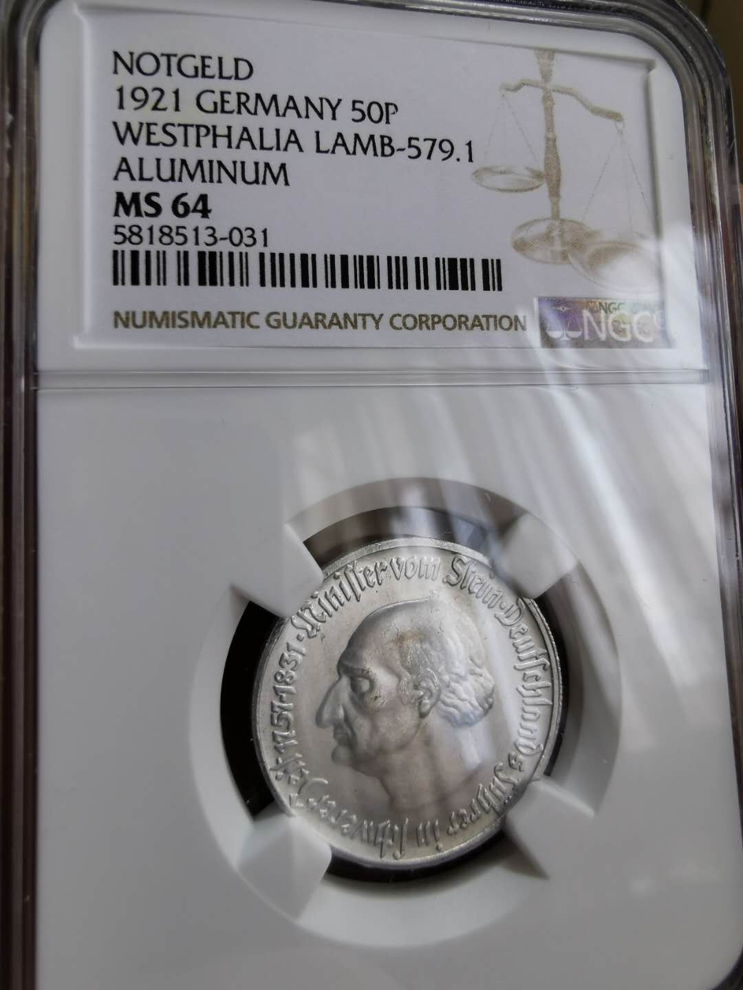 凡希社世界钱币微拍第一百二十二期 1921威斯特伐利亚马币50芬尼NGC-MS64