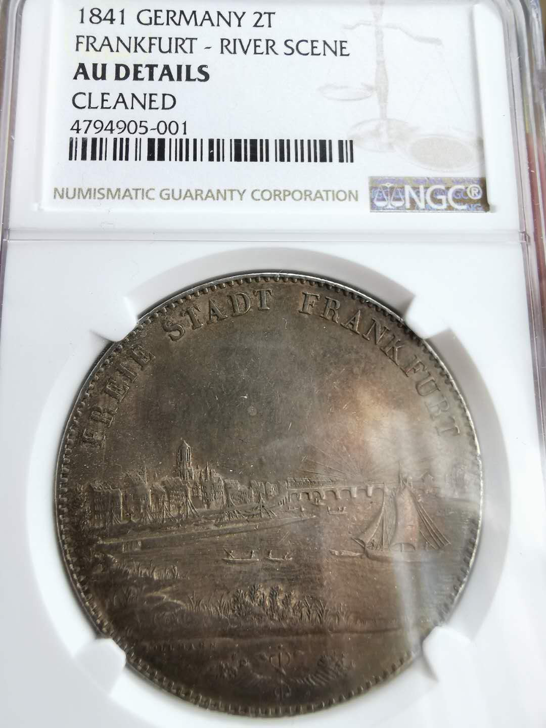 凡希社世界钱币微拍第一百二十二期 1841法兰克福景观泰勒大银NGC-AUD细节一流！