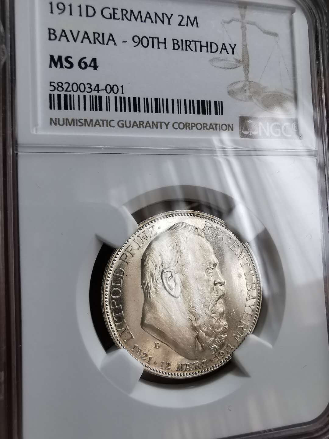 凡希社世界钱币微拍第一百二十二期 1911巴伐利亚2马克NGC-MS64