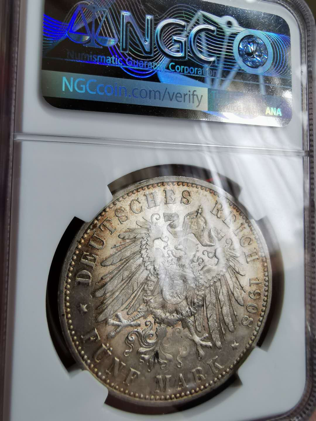 凡希社世界钱币微拍第一百二十二期 1908符腾堡5马克NGC-AU58