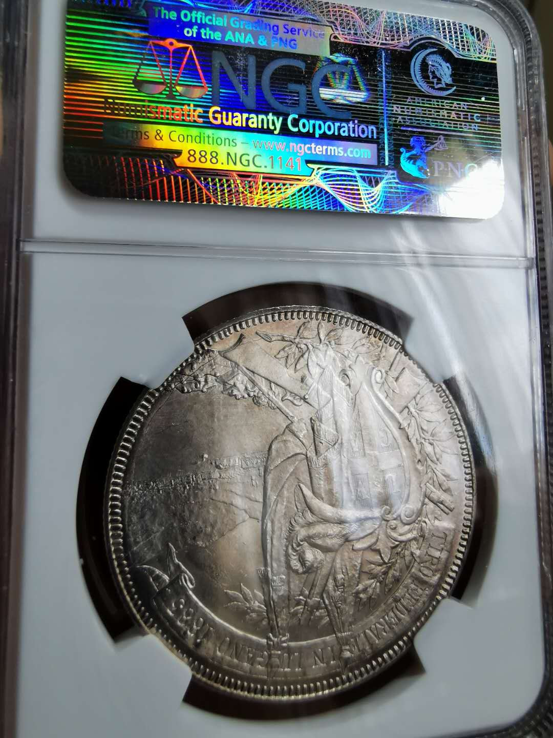 凡希社世界钱币微拍第一百二十二期 1883瑞士卢加诺射击节5法郎NGC-MS64