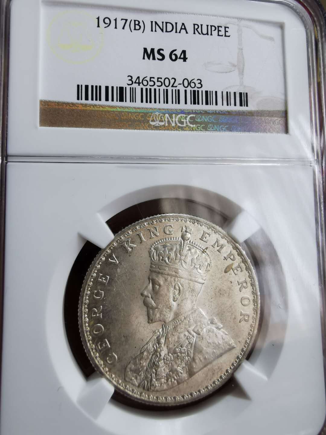 凡希社世界钱币微拍第一百二十二期 1917B英属印度乔五卢比NGC-MS64