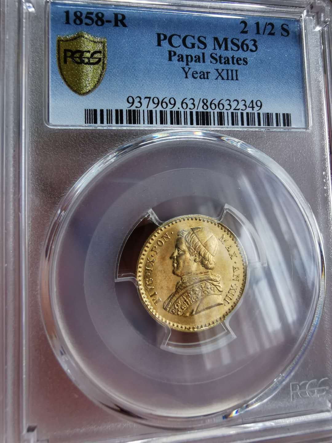凡希社世界钱币微拍第一百二十二期 稀！1858梵蒂冈教皇庇护九世2.5SCUDO金PCGS-MS63