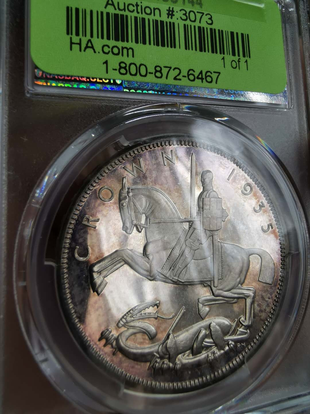 凡希社世界钱币微拍第一百二十二期 稀！1935英国乔五精铸木马马剑PCGS-PF64DCAM深度镜面稀少！