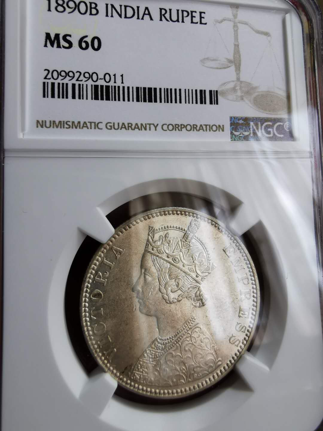 凡希社世界钱币微拍第一百二十二期 1890B英属印度小维卢比NGC-MS60