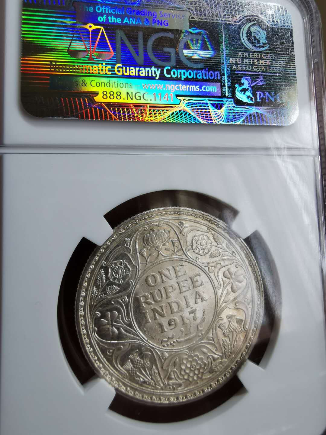 凡希社世界钱币微拍第一百二十二期 1917B英属印度乔五卢比NGC-MS64