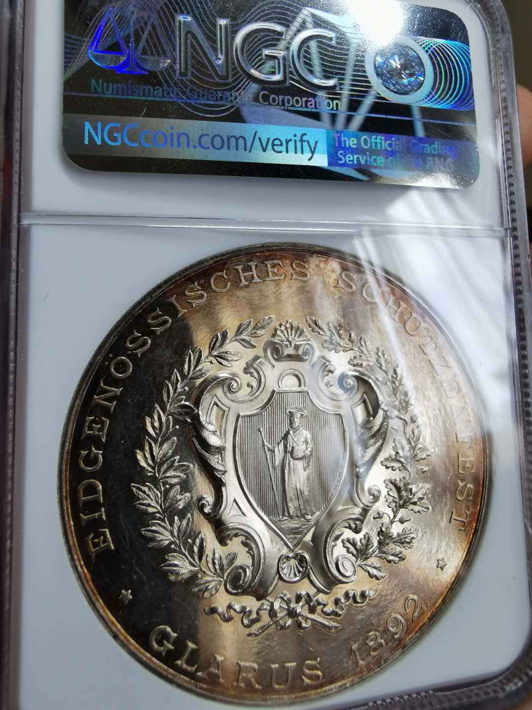 凡希社世界钱币微拍第一百二十二期 1892瑞士格拉鲁斯射击节银章NGC-MS61