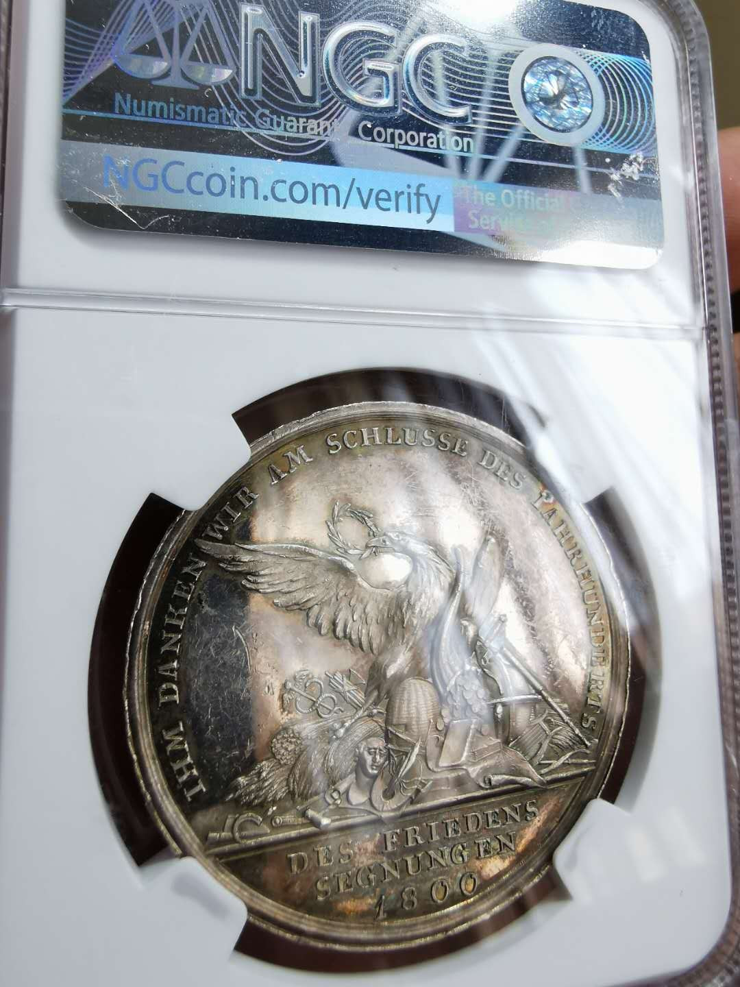 凡希社世界钱币微拍第一百二十二期 1800普鲁士新世纪降临纪念银章NGC-MS63五彩！
