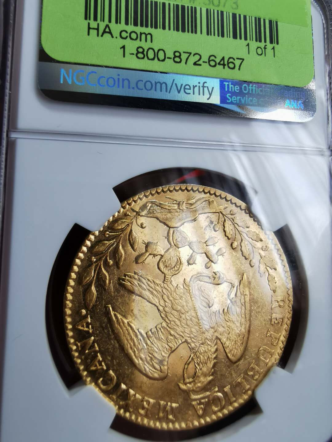 凡希社世界钱币微拍第一百二十二期 稀！1867/57墨西哥8E金鹰洋骑字版NGC-MS60