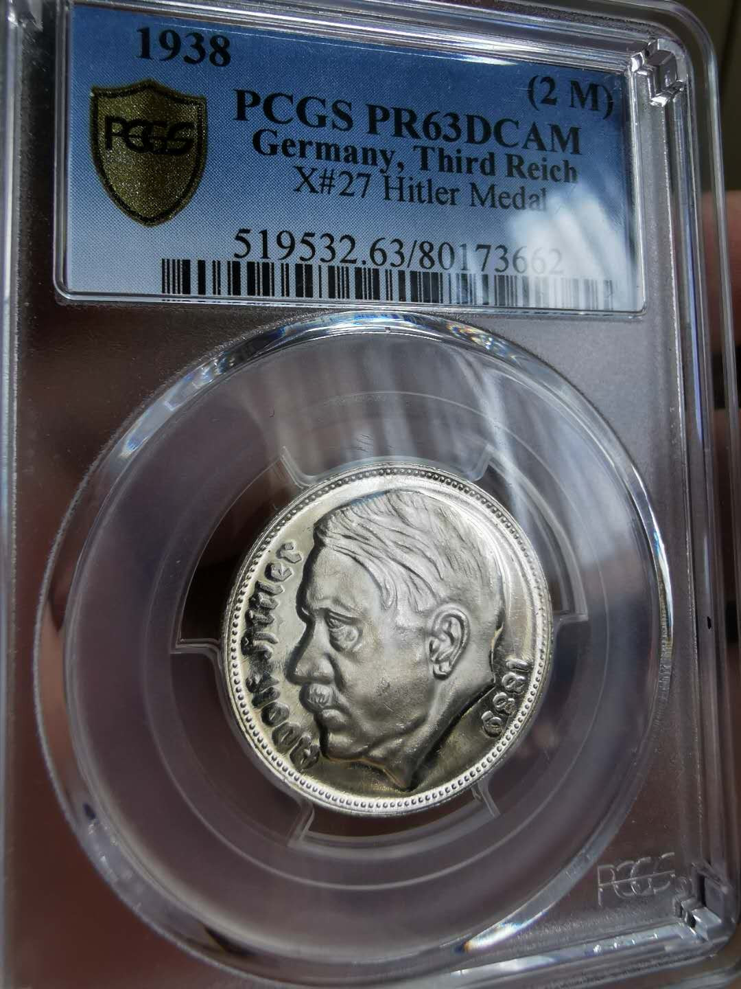 凡希社世界钱币微拍第一百二十二期 1938第三帝国元首2马克PCGS-PF63DCAM