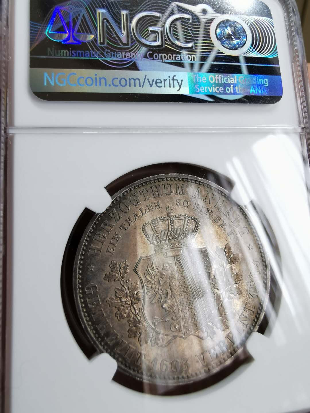 凡希社世界钱币微拍第一百二十二期 1863安哈特泰勒NGC-MS61淡彩！