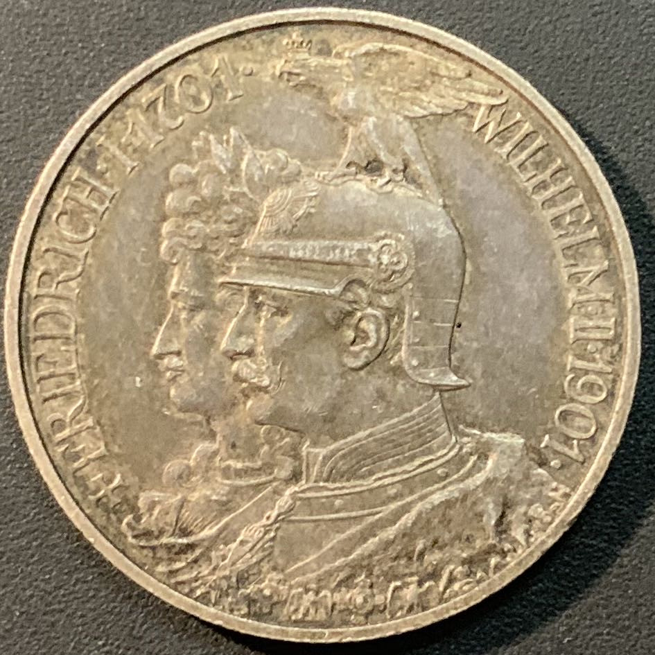 紫瑗钱币—微拍第71期  德国 普鲁士 1901年 建国200周年 2马克 11.11克 0.9银