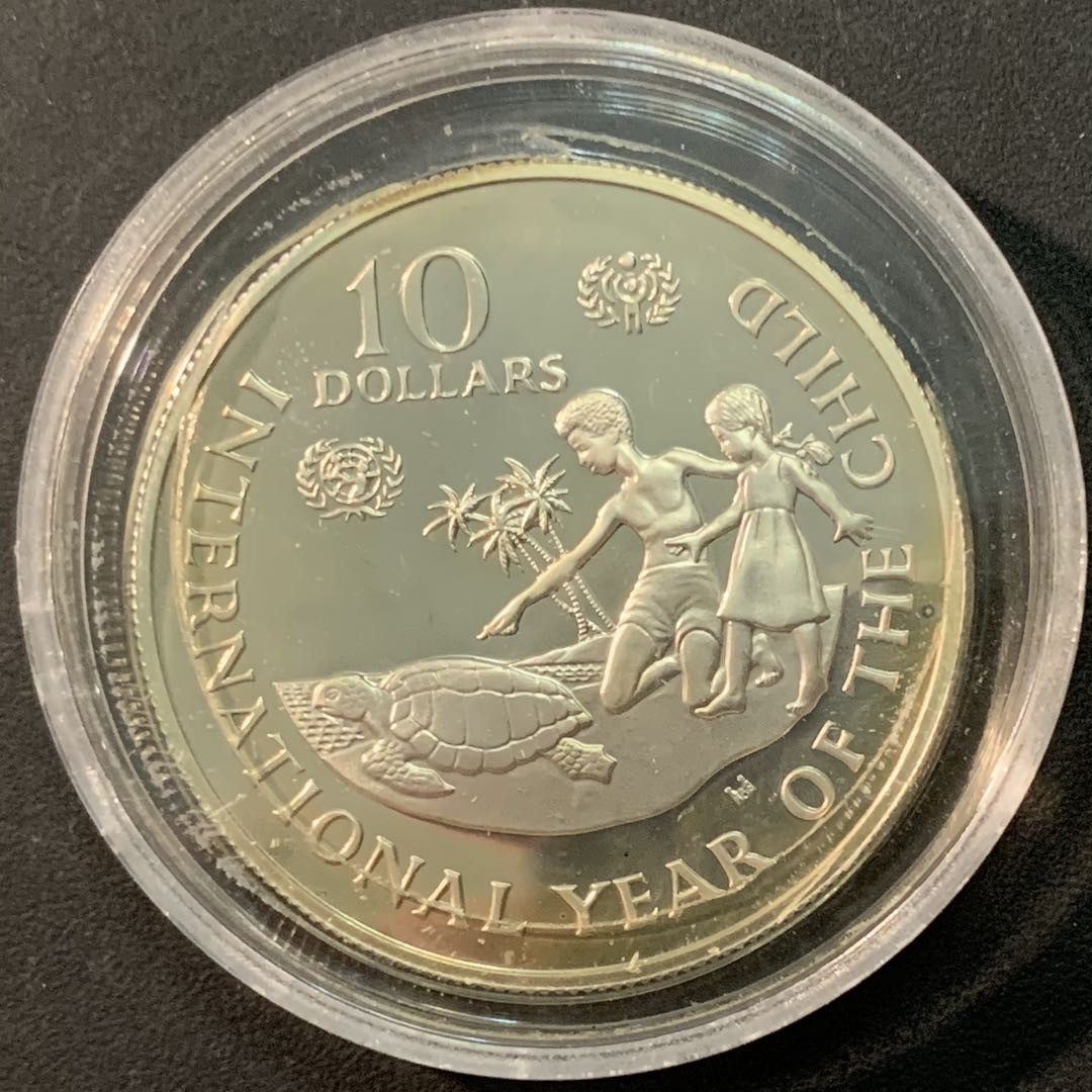 紫瑗钱币—微拍第71期  开曼群岛 1982年 国际儿童年 10元 27.9克 0.925银 精制