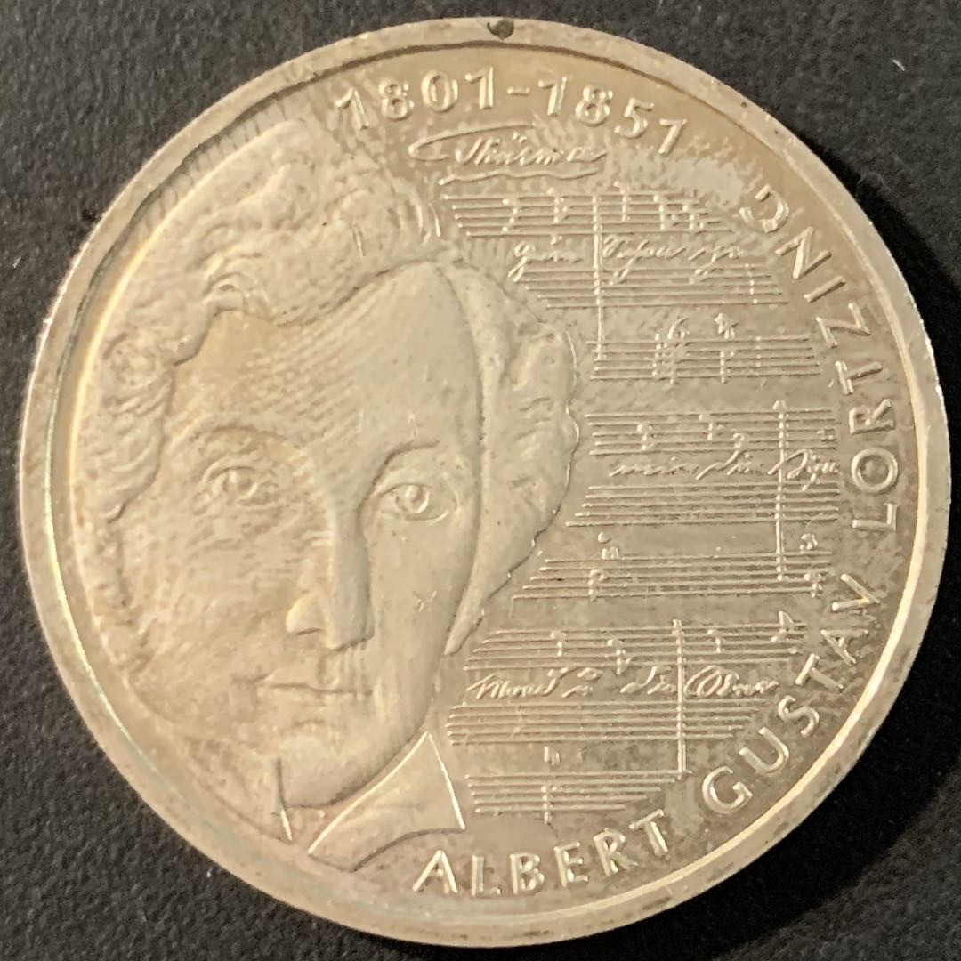 紫瑗钱币—微拍第71期  德国 2001年 J厂 洛尔青200周年 10马克 15.5克 0.925银