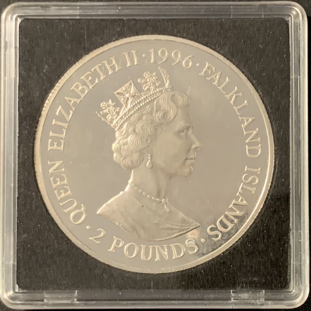 紫瑗钱币—微拍第71期  福克兰群岛 1996年 皇家遗产-阿尔弗雷德大帝 2磅 28.28克 0.925银 精制