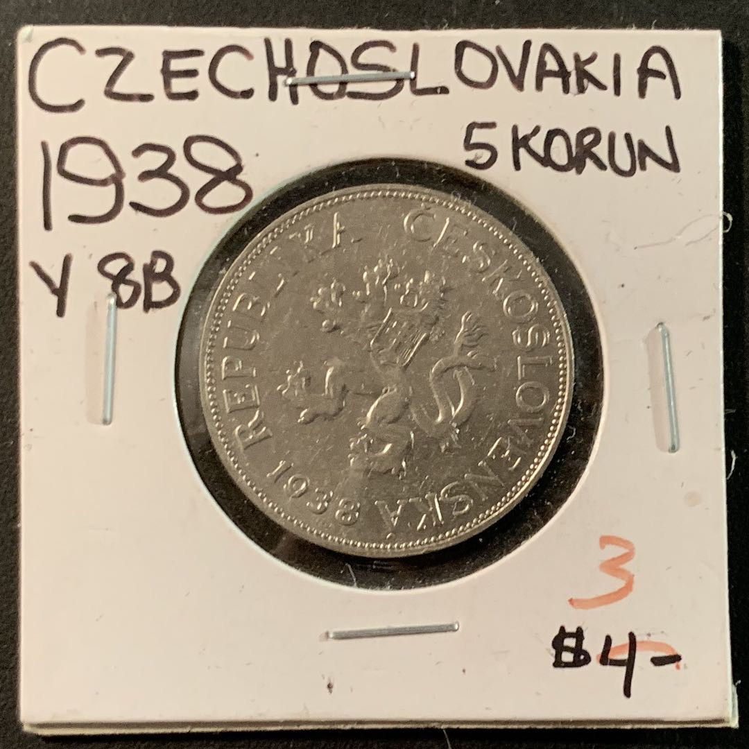 紫瑗钱币—微拍第71期  捷克斯洛伐克 1938年 5克朗 流通币