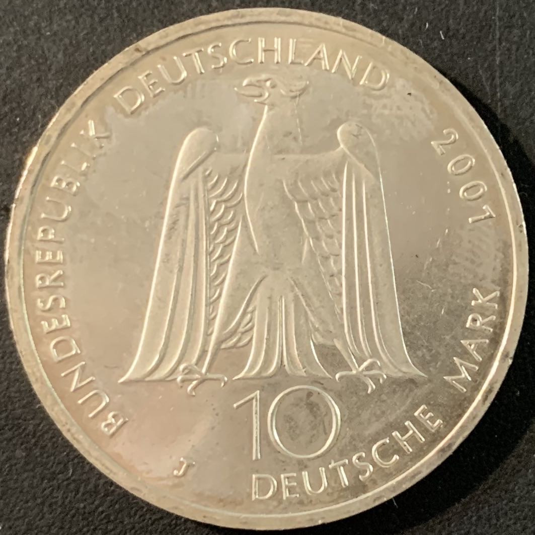 紫瑗钱币—微拍第71期  德国 2001年 J厂 洛尔青200周年 10马克 15.5克 0.925银