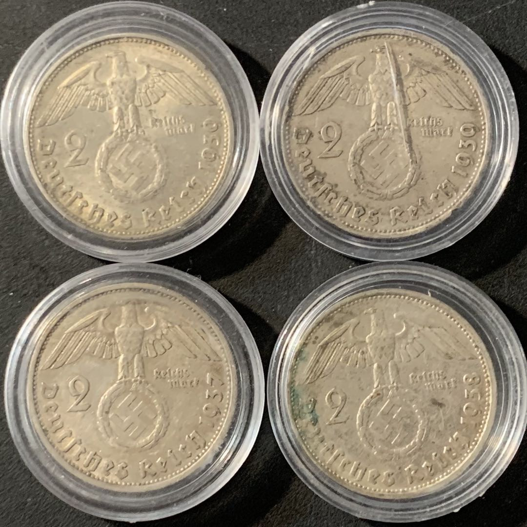 紫瑗钱币—微拍第71期  德国 兴登堡 人物 2马克 4枚一组 32克 0.625银