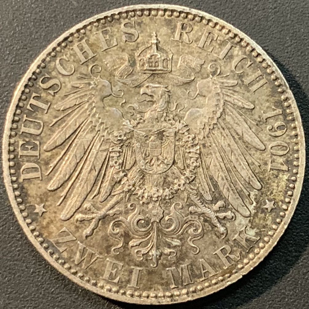 紫瑗钱币—微拍第71期  德国 普鲁士 1901年 建国200周年 2马克 11.11克 0.9银