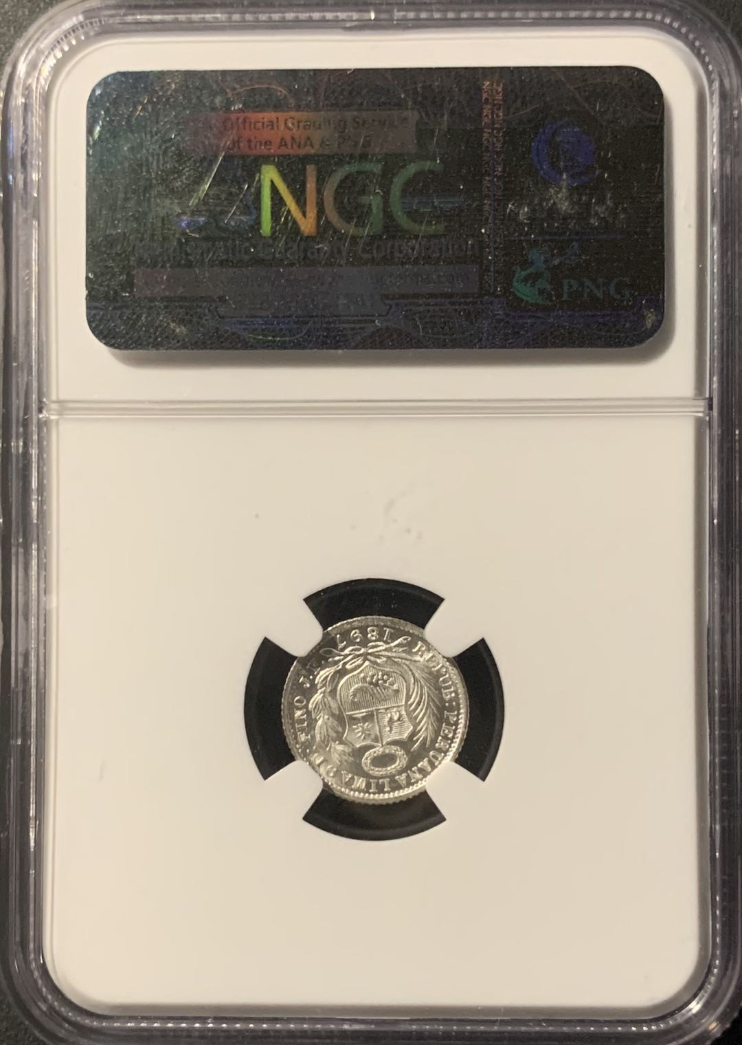 紫瑗钱币—微拍第71期  秘鲁 1897年 坐人 1/2D NGC MS66